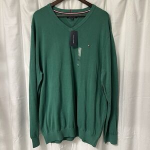 Tommy Hilfiger Men's NEW Sweater Pullover Solid Green V-Neck Size‎ XXXL 3XL